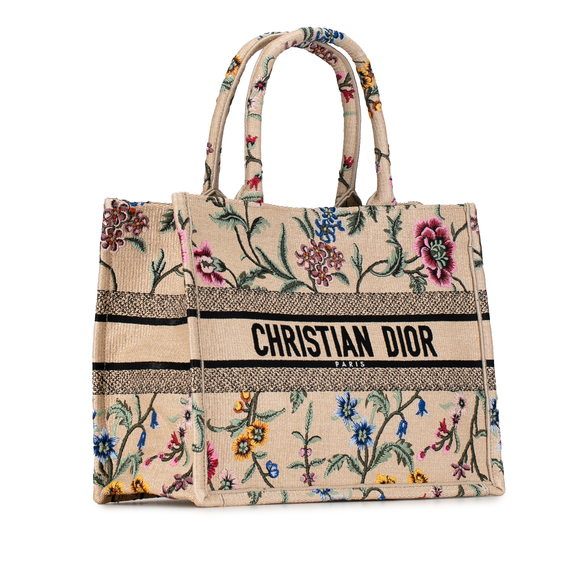 DIOR Medium Petite Fleurs Raffia Book Tote Tote Bag - Picture 2 of 7